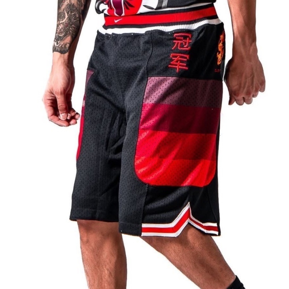 Nike x CLOT Basketball Shorts Black Red Chinese Embroidery Men's Size XXL READ